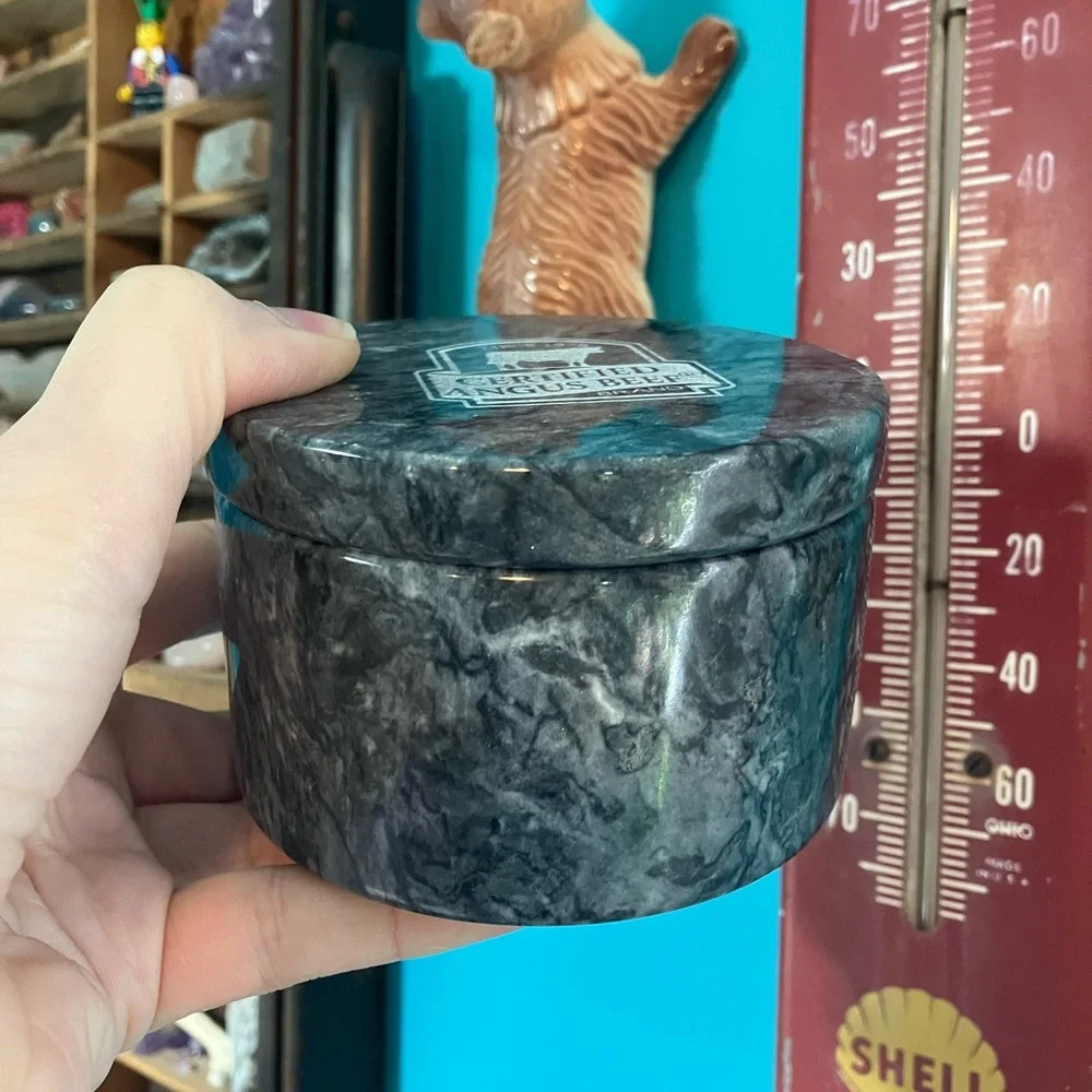 Vintage Certified Angus Beef Genuine Gray Marble & Brass Salt Cellar - Picture 2 of 10